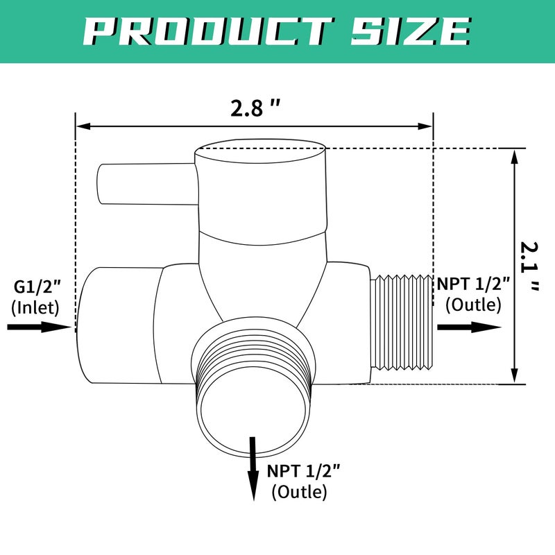 V-Sincerity All Metal Shower Arm Diverter, G 1/2 3 Way Diverter Valve for Hand Held Showerhead and Fixed Spray Head (Polished Brass) - Image 5